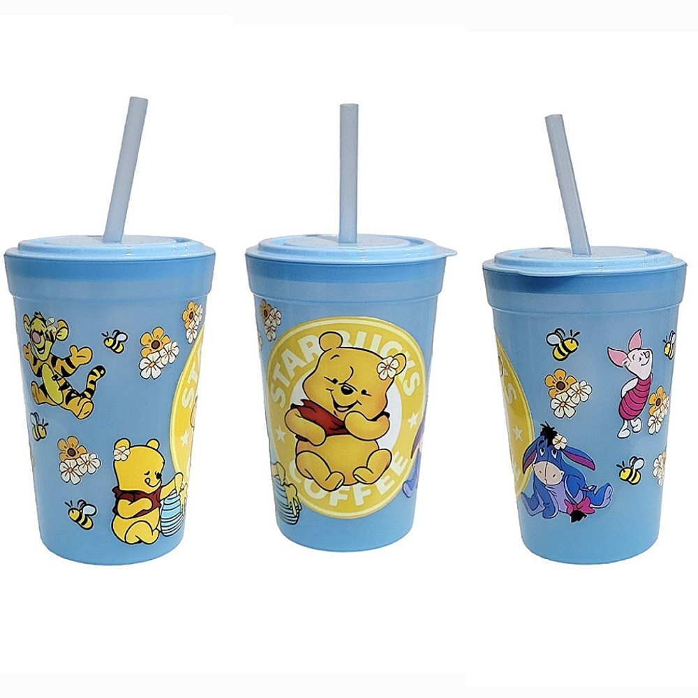 3/$20 Winnie The Pooh Disney Kids Plastic Cup Tumbler 16 oz Blue